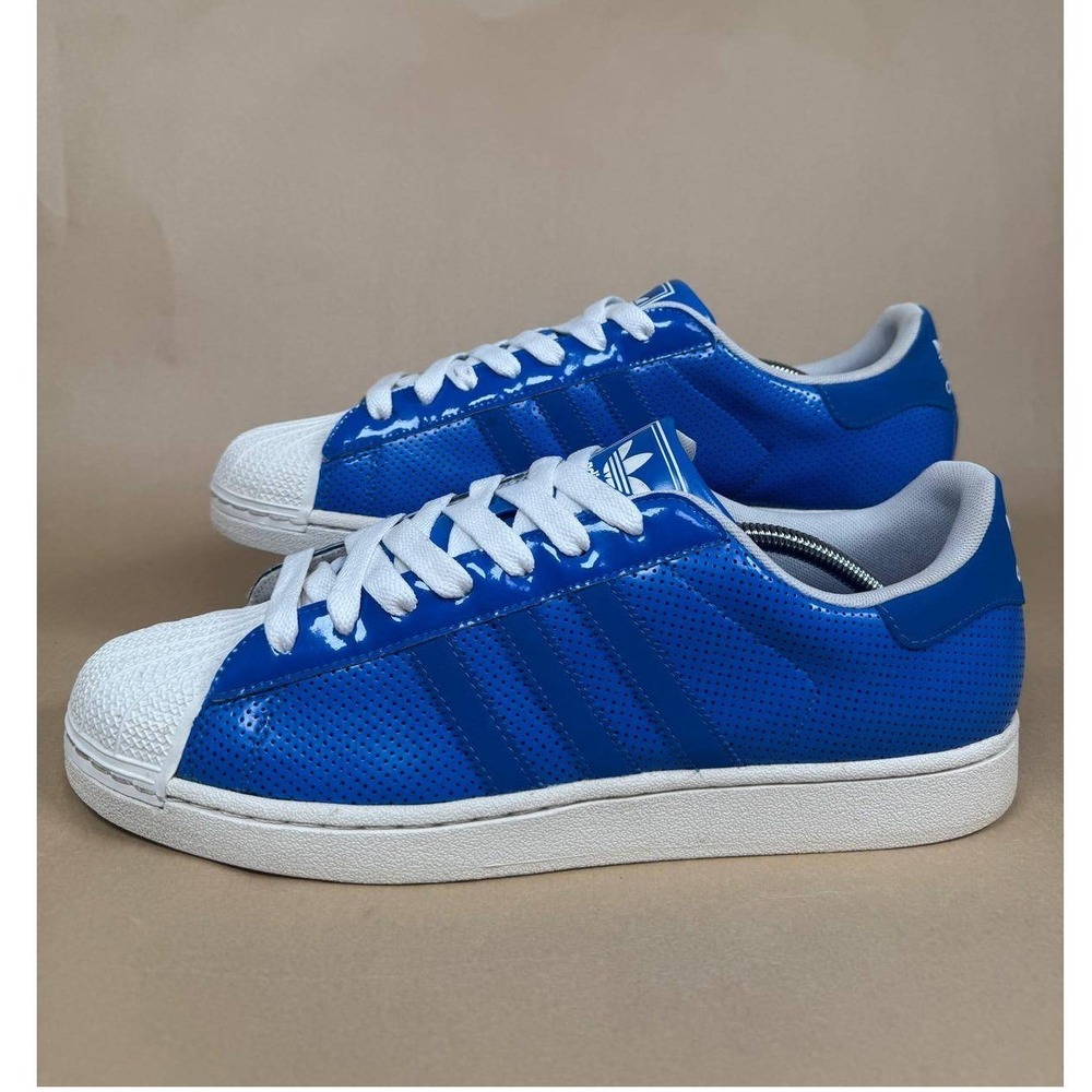 Adidas Superstar Mens 13 BlueBird Rare Perforated Patent Leather Sneakers